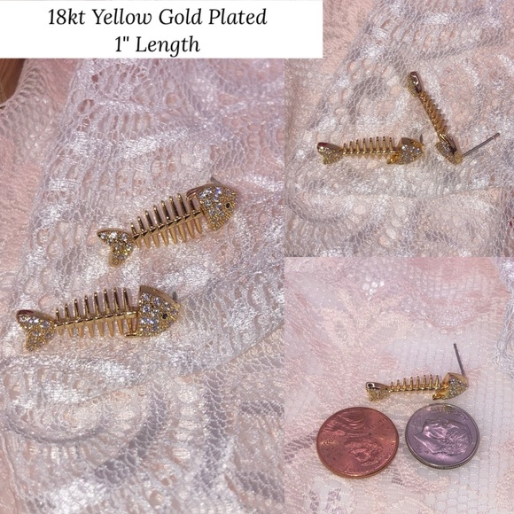 18kt Gold Fish Bone Dangly Earrings - Picture 6 of 6